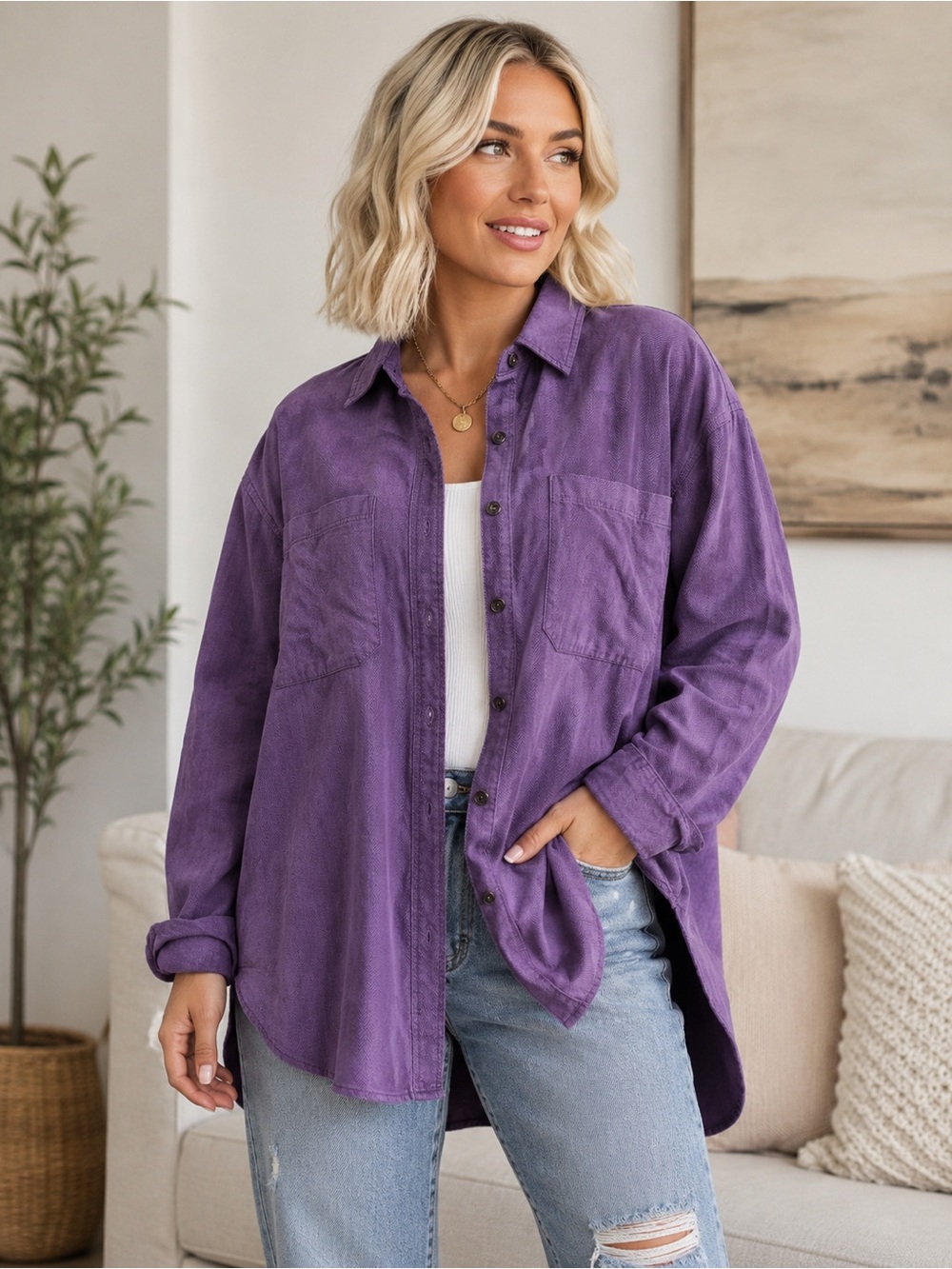 Purple Women's Button-Front Shacket - 684
